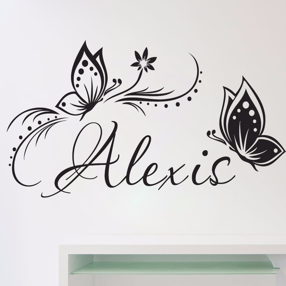 Baby Girl Nursery Quotes - ส่วนบุคคลชื่อและผีเสื้อผนังไวนิล Decal สติกเกอร์สําหรับห้องเด็กผู้หญิงที่กําหนดเองสติ๊กเกอร์ติดผนังที่ถอดออกได้ห้องนอนภาพจิตรกรรมฝาผนัง S169