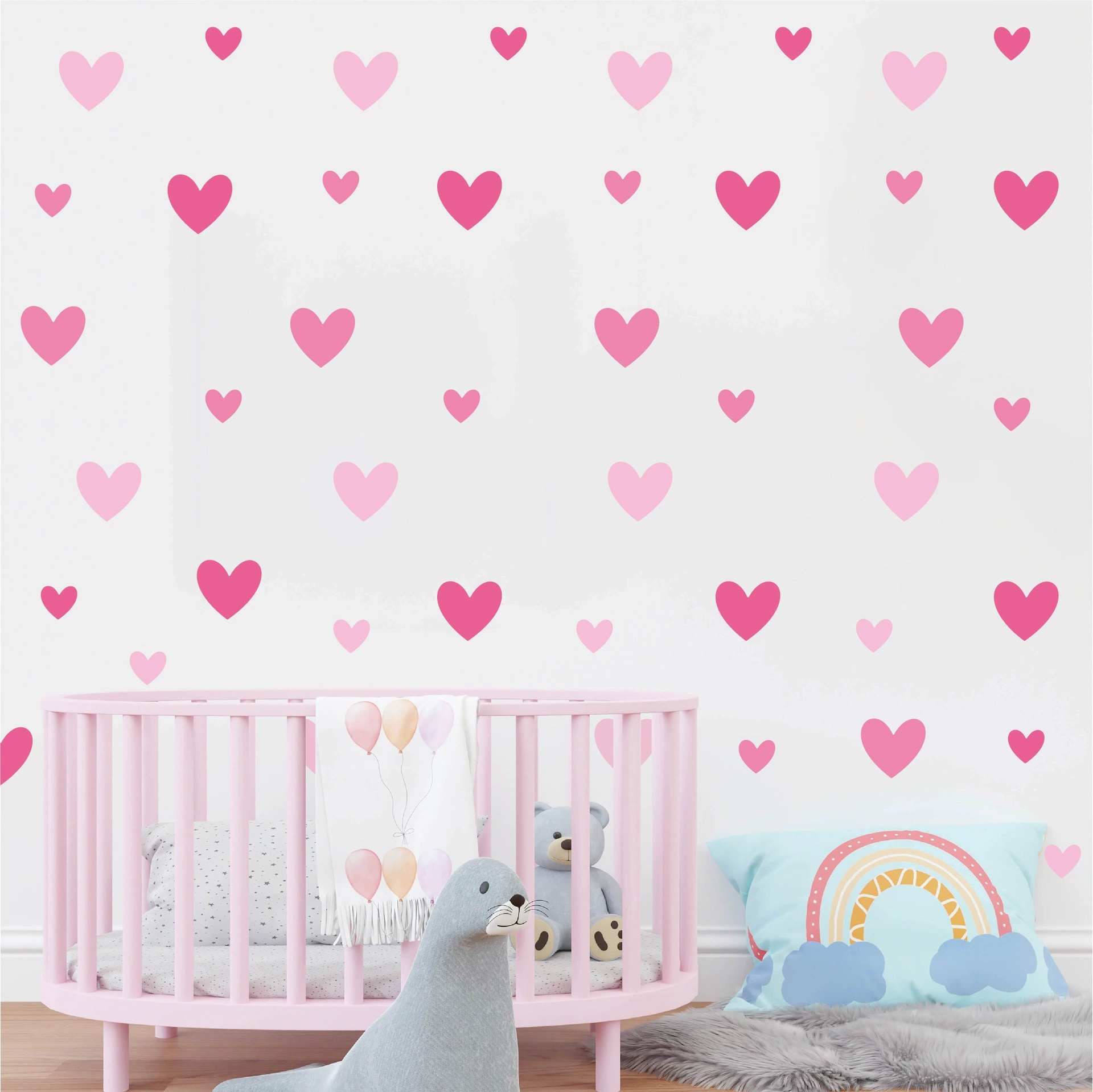 Baby Girl Nursery Quotes - สติ๊กเกอร์ติดผนังรูปหัวใจสีชมพู 170 ชิ้น = 10 แผ่น