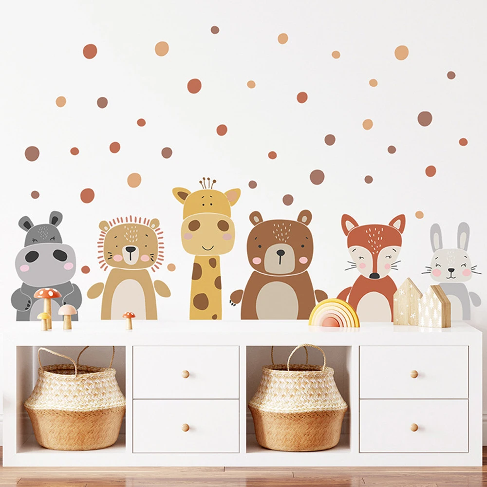 Baby Nursery Peel And Stick Wallpaper - Boho น่ารักยีราฟหมีสัตว์ Dots สติ๊กเกอร์ติดผนังเนอสเซอรี่ไวนิลเด็ก Wall Art
