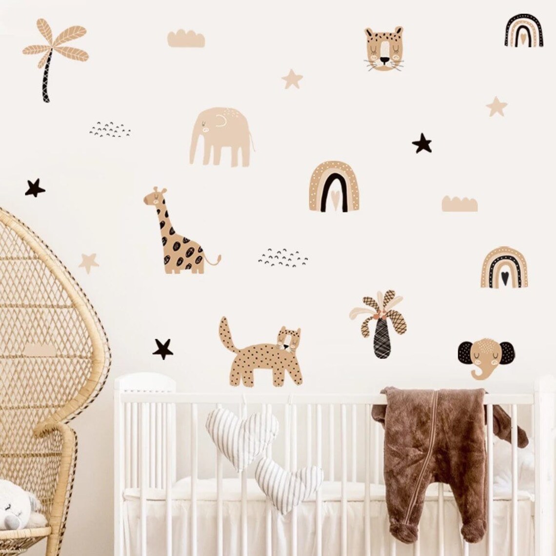 Baby Nursery Decor Girl - โบโฮการ์ตูนสายรุ้งดาวน่ารักหน้าสัตว์น่ารักสีน้ำสติกเกอร์สำหรับห้องเด็กสติ๊กเกอร์ติดผนังพิมพ์ลายศิลปะเด็กชายหญิงห้องตกแต่งบ้าน