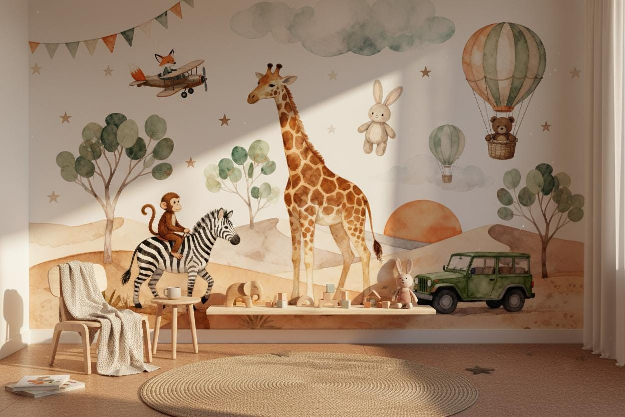 วอลเปเปอร์ติดผนังลายสัตว์การ์ต - Baby Nursery Peel And Stick Wallpaper บทวิจารณ์และราคา
