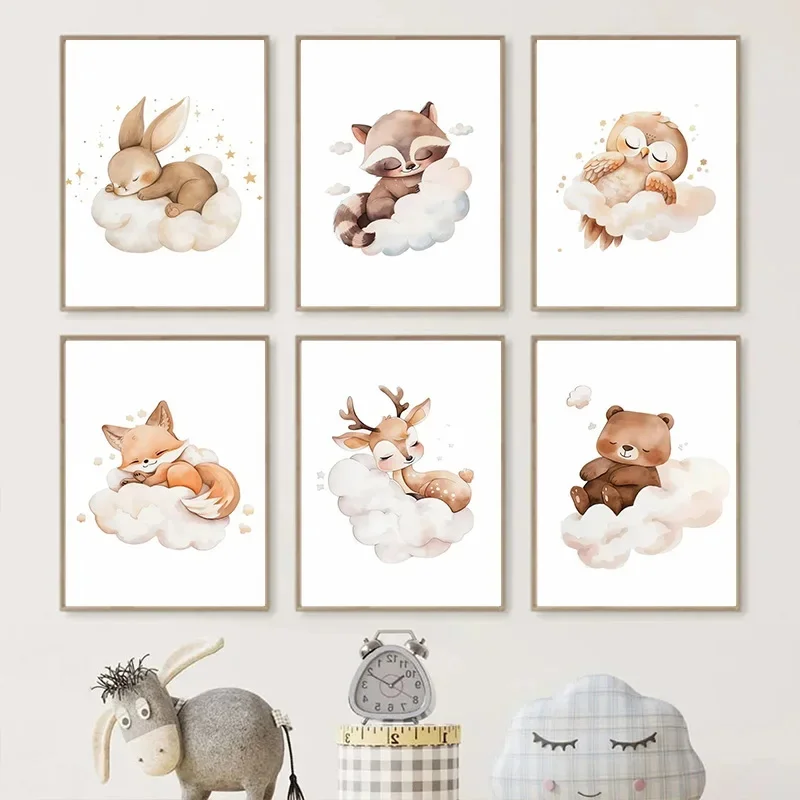 การ์ตูน Cloud สัตว์ภาพวาดผ้าใบ - Baby Nursery Frames บทวิจารณ์และราคา