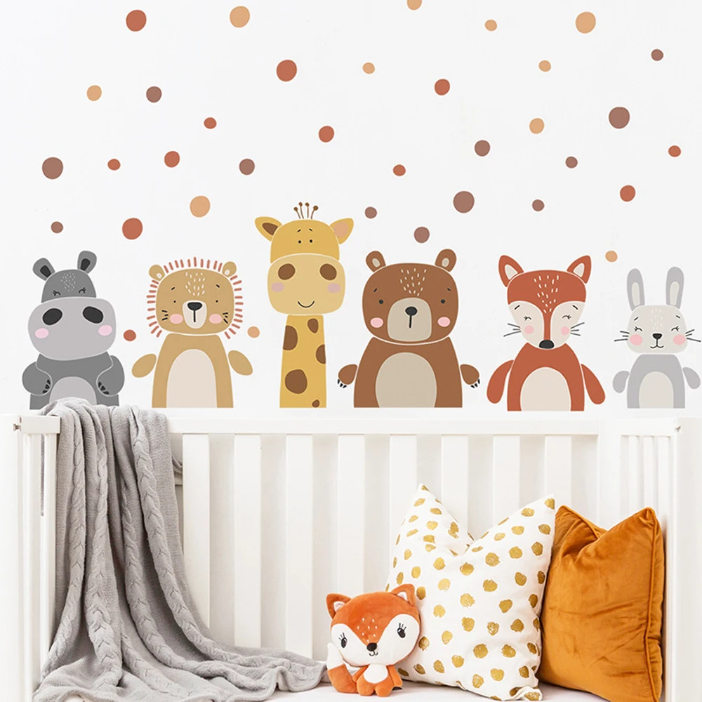 Boho น่ารักยีราฟหมีสัตว์ Dots  - Baby Nursery Peel And Stick Wallpaper บทวิจารณ์และราคา