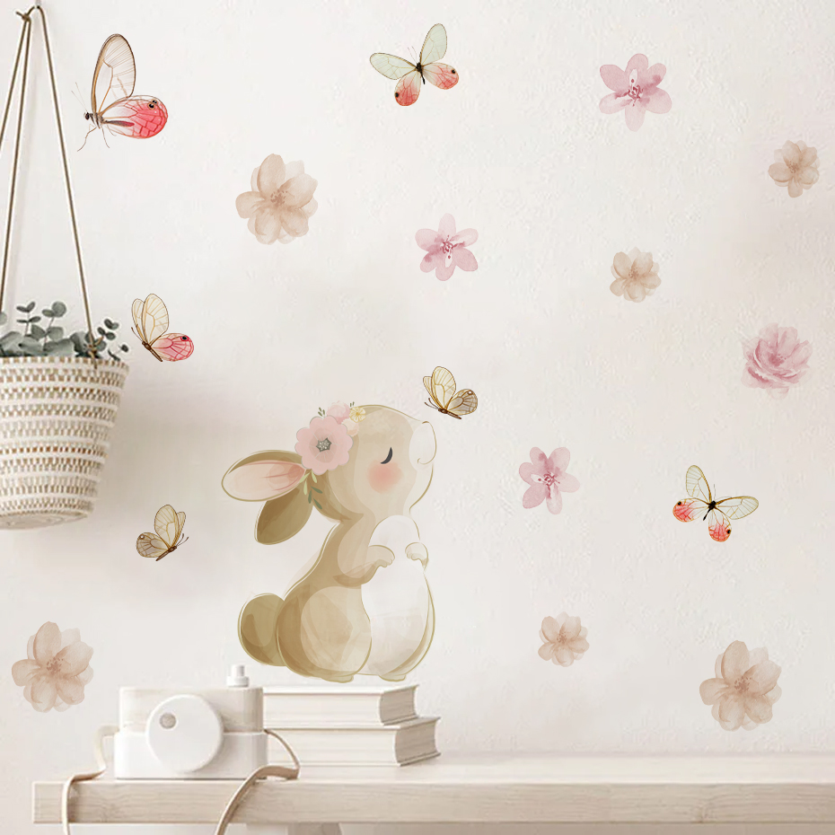 การ์ตูนกระต่ายดอกไม้ผีเสื้อสติ - Baby Nursery Decor Girl บทวิจารณ์และราคา