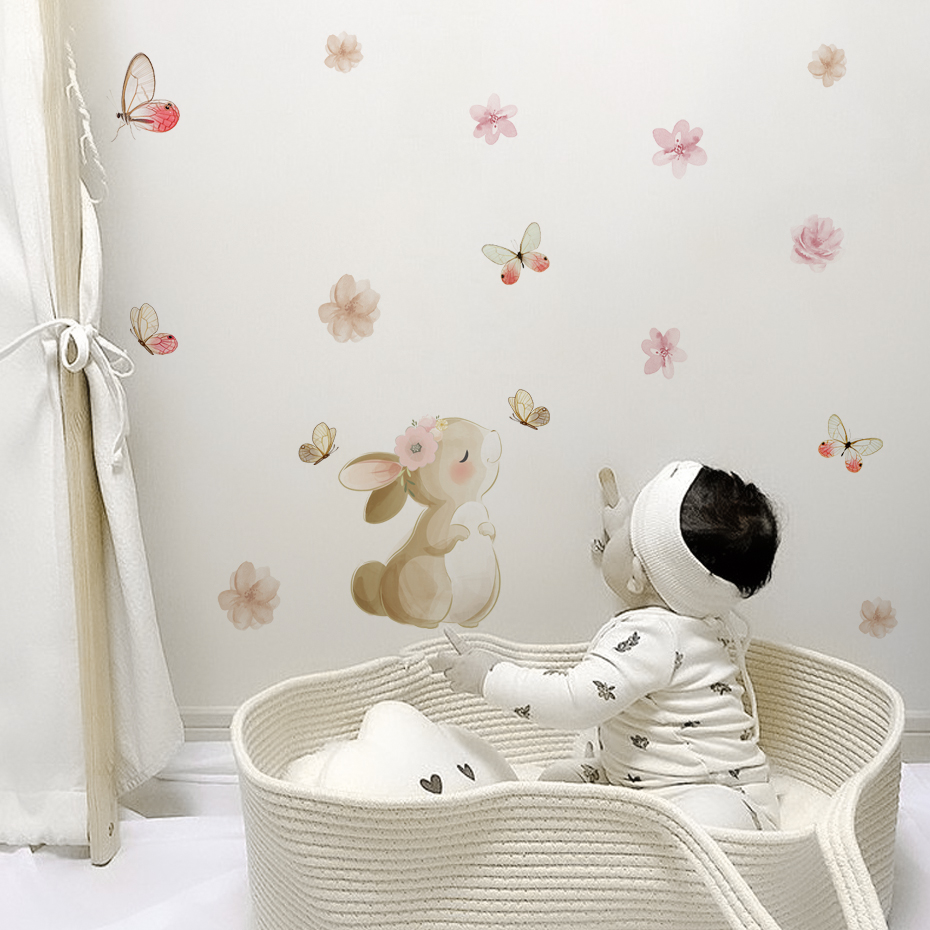 การ์ตูนกระต่ายดอกไม้ผีเสื้อสติ - Baby Nursery Decor Girl บทวิจารณ์และราคา