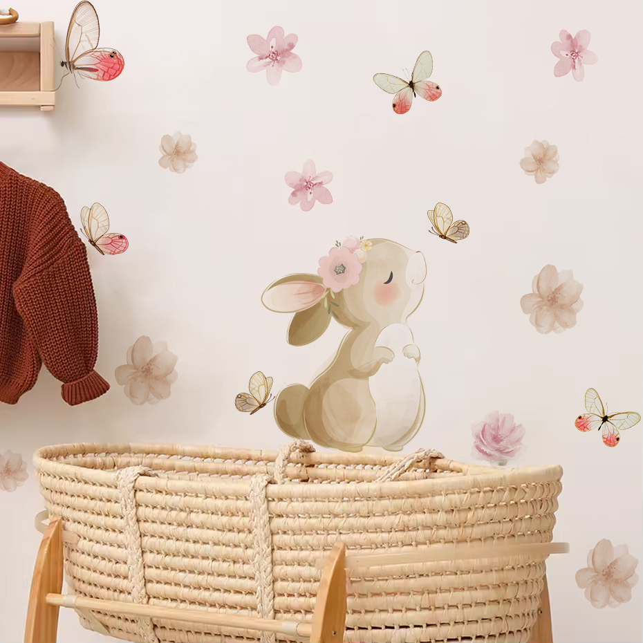 การ์ตูนกระต่ายดอกไม้ผีเสื้อสติ - Baby Nursery Decor Girl บทวิจารณ์และราคา