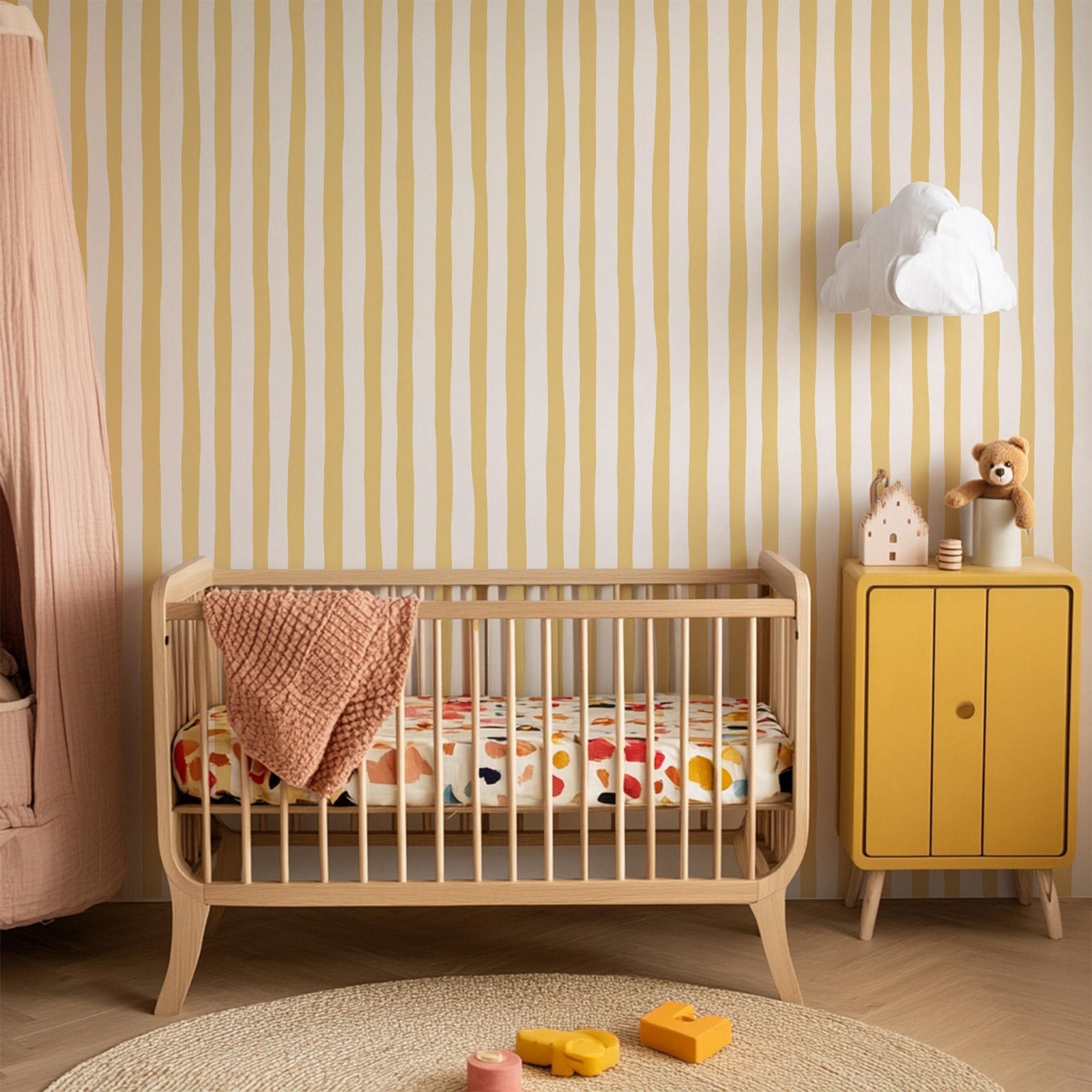 วอลเปเปอร์ลายเส้นสีเหลืองซันไช - Baby Nursery Peel And Stick Wallpaper บทวิจารณ์และราคา
