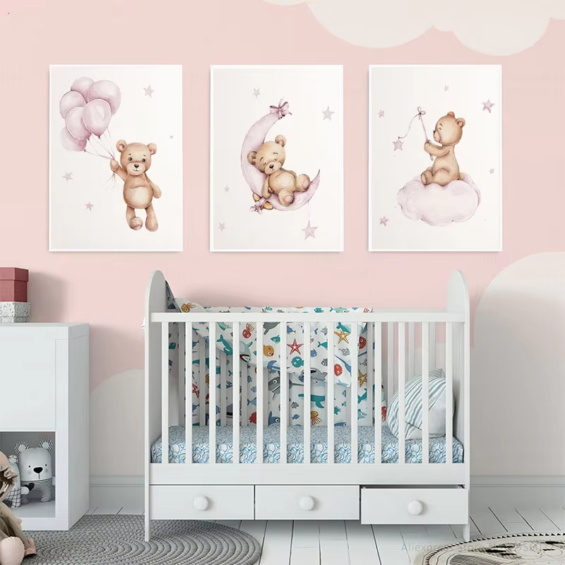ภาพตกแต่งผนังห้องเด็ก ลายหมีเท - Baby Nursery Decor Girl บทวิจารณ์และราคา