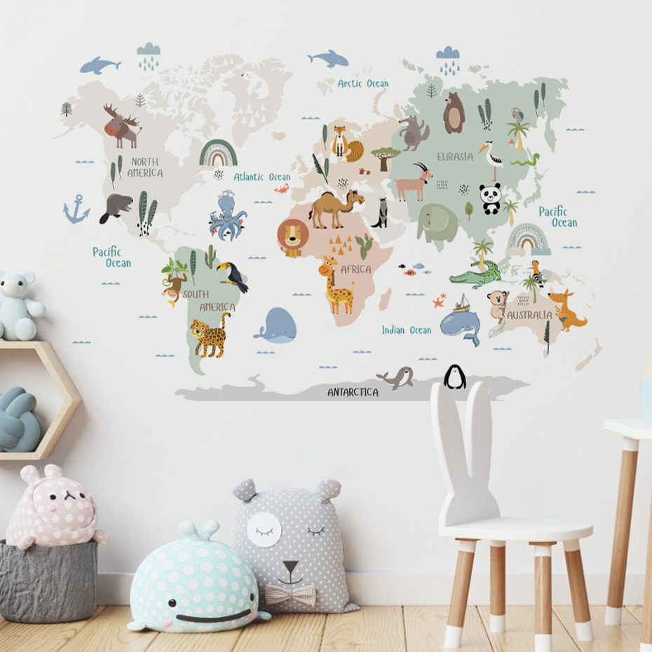สีน้ําการ์ตูน World แผนที่สติ๊ - Baby Nursery Decor Girl บทวิจารณ์และราคา